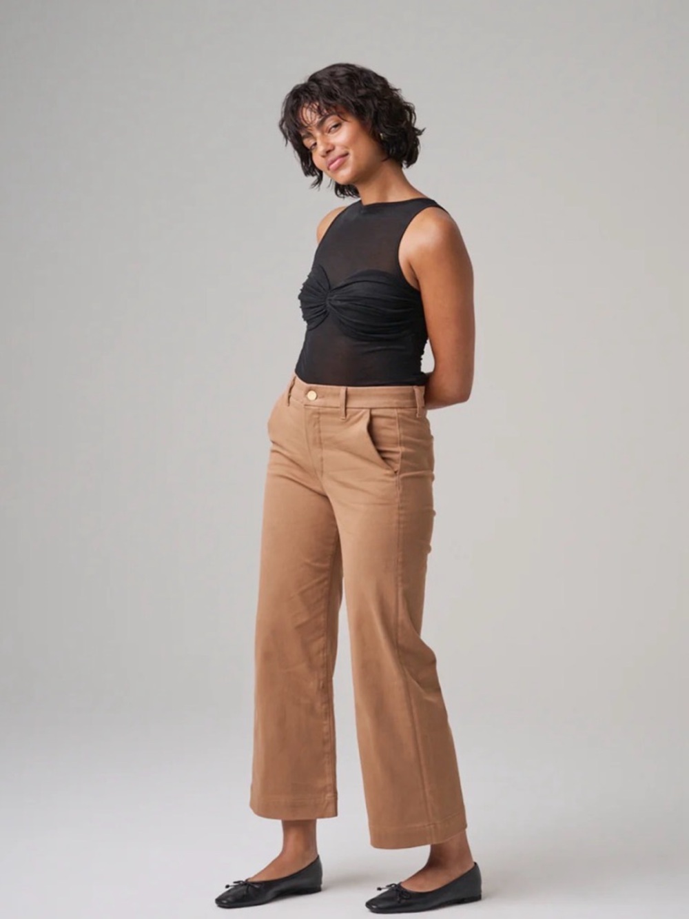 ELIMS MALIBU CROPPED WIDE LEG CHINOS PANTS  CAMEL 27x 23